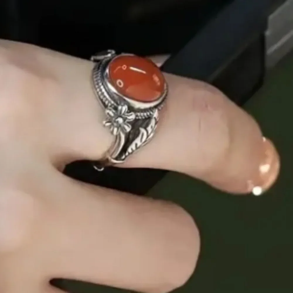 Vintage Silver Ring with Red Stone sz 7